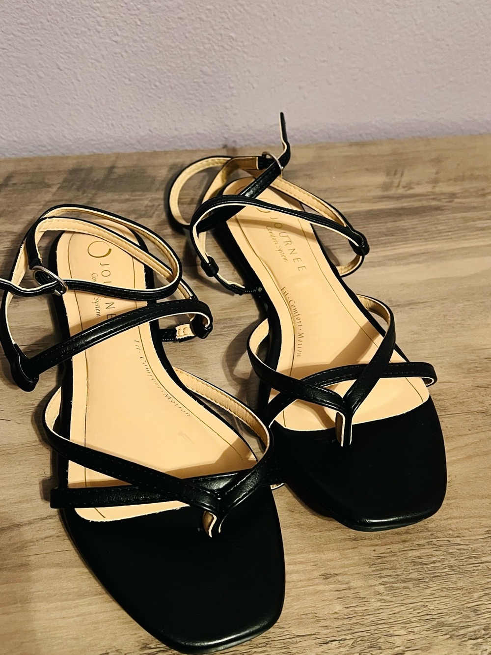 Journee Collection Black Strappy Ankle Wrap Sandals